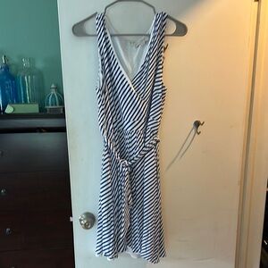 Blue and White Sleeveless V-Neck Sundress